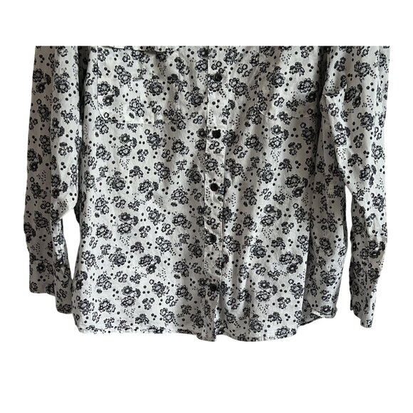 Lee Womens Floral Button-Up Long Sleeve Shirt XXL Cotton Black White Frontier - Picture 3 of 7